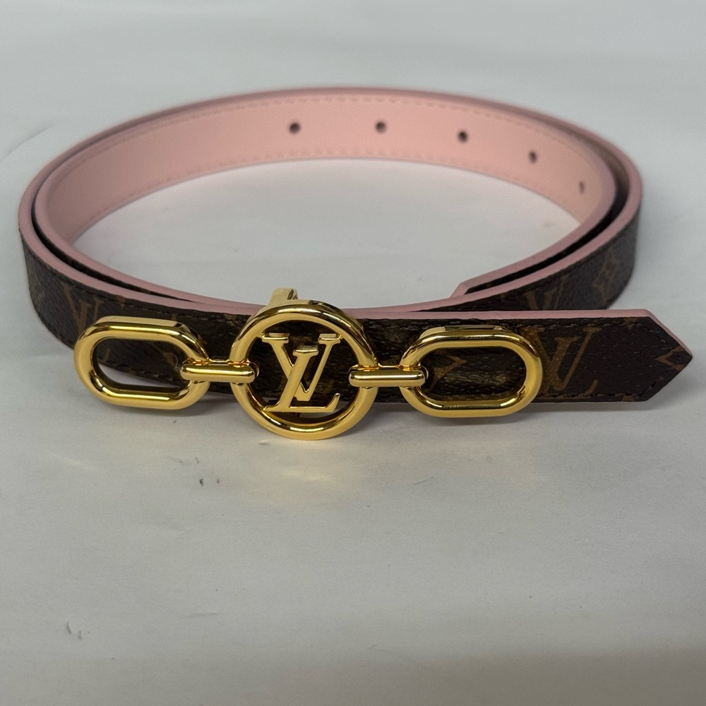 Louis Vuitton Pink and Brown Belt with Gold Buckle